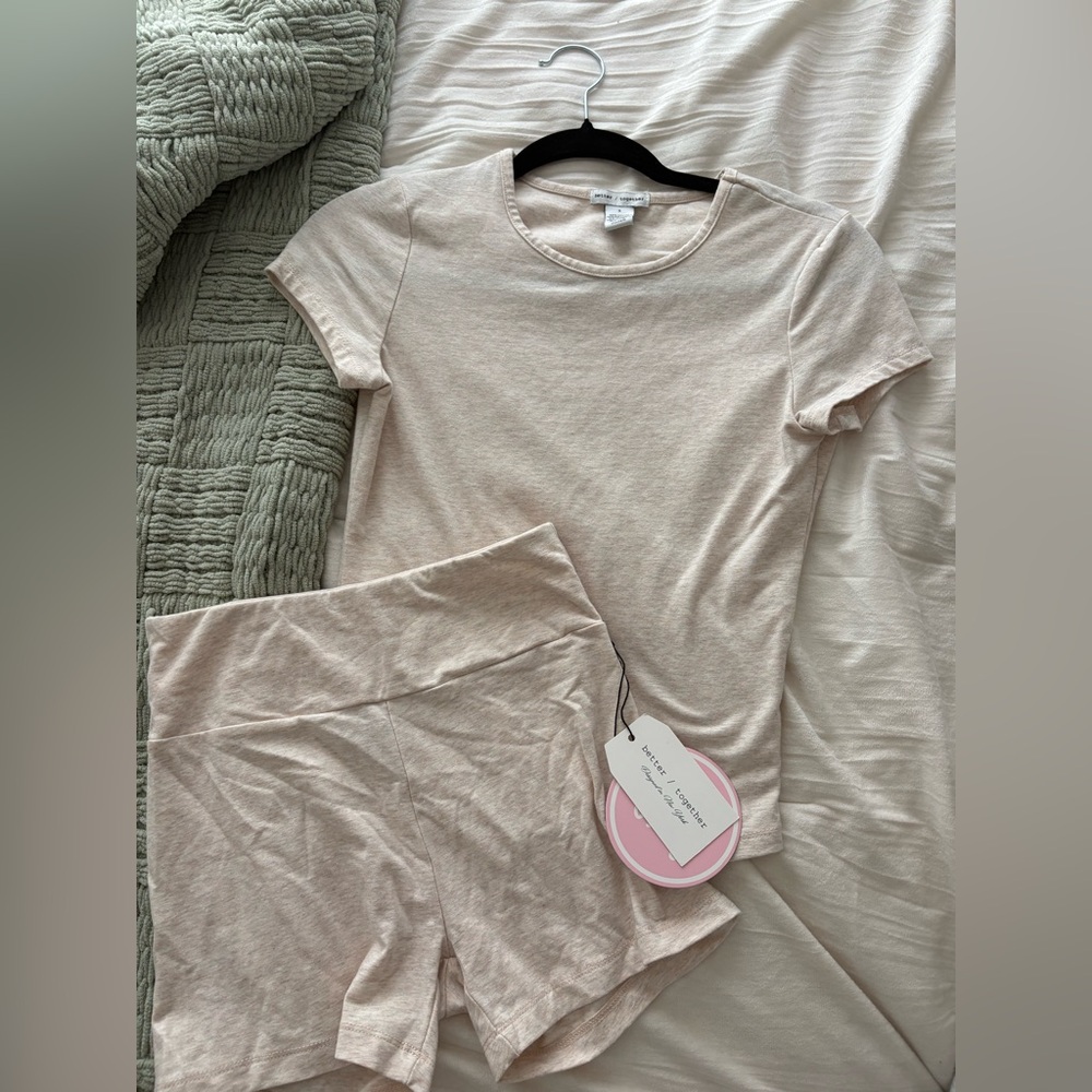 Better Together light pink lounge/workout set- Top worn once, Shorts Never Worn
